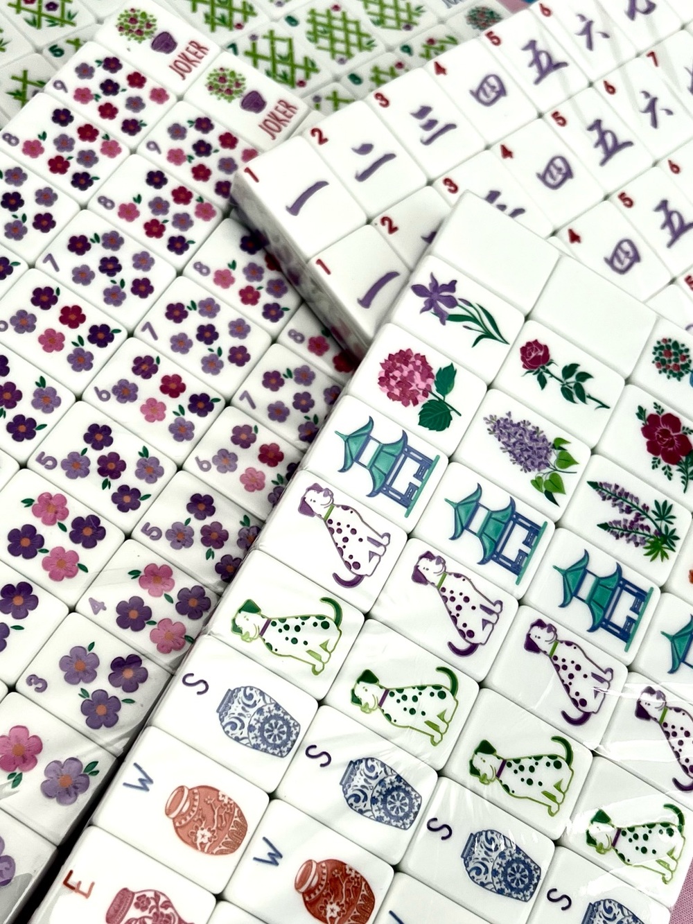 Beautiful American Mahjong Tile Set with Purple Backs